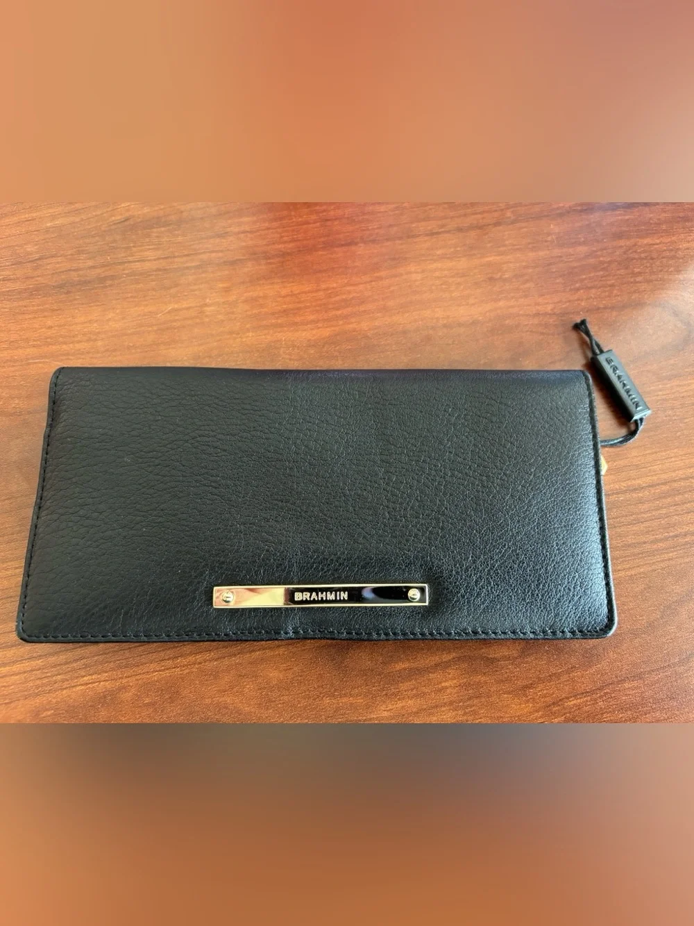 new Brahmin slim bifold smooth black leather wallet